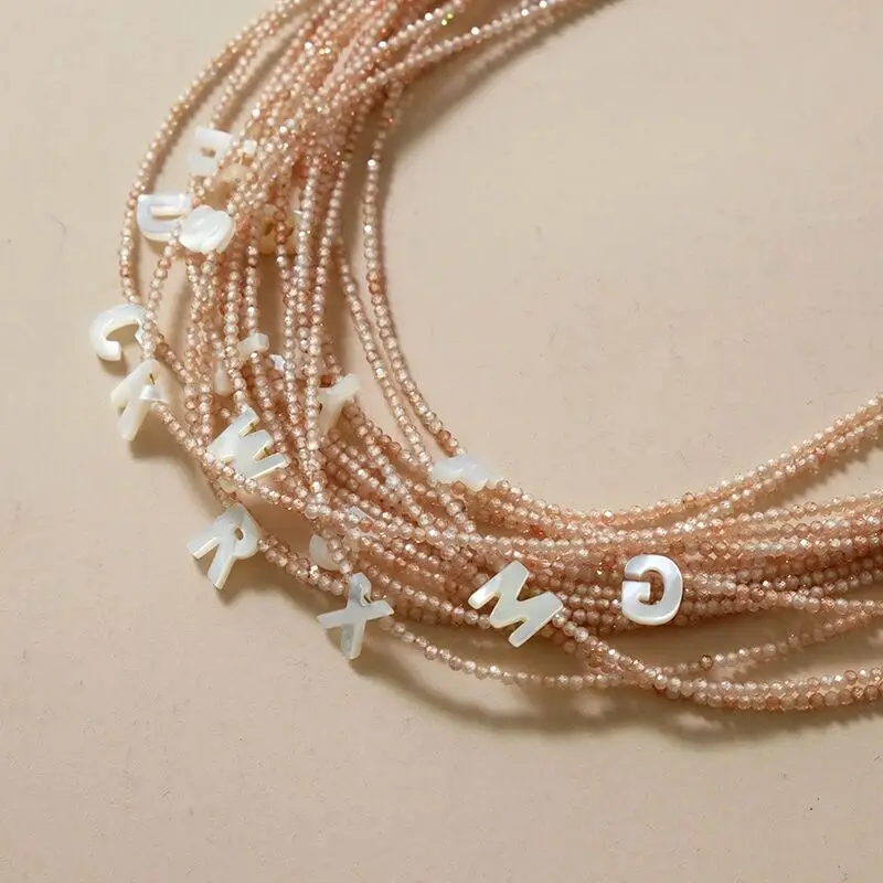 Boho Handmade Natural Stone Beaded Initial Necklace for Women Shell Letter Fashion Summer Beach Jewelry