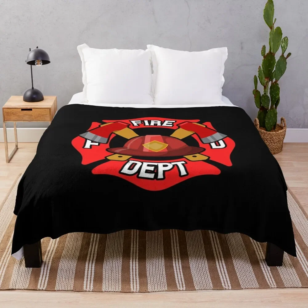 

Fire Department Badge USA Throw Blanket Decorative Sofa Shaggy Plaid Blankets