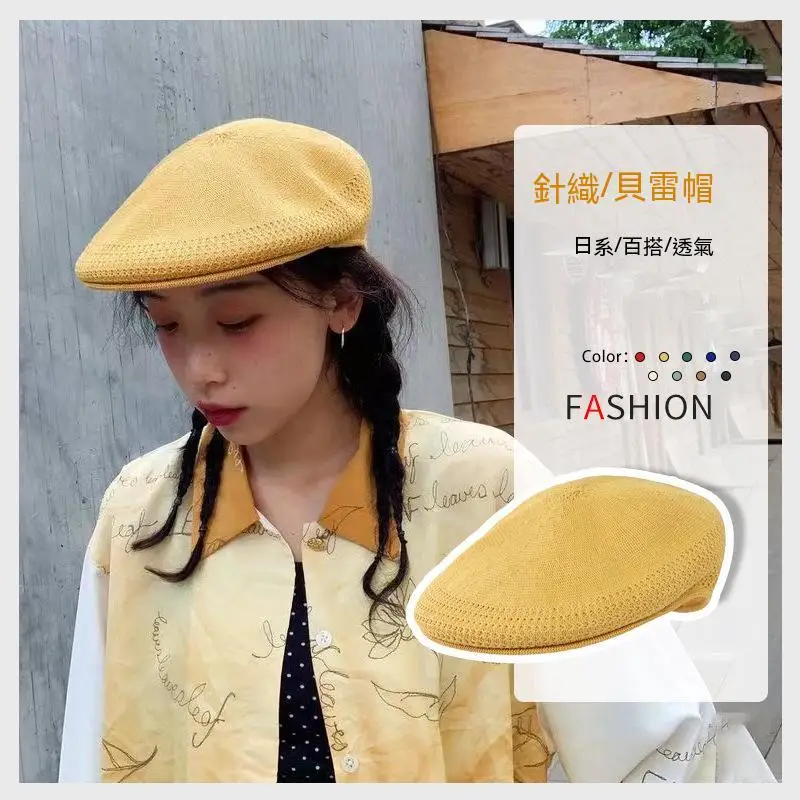 Popular 9 Colors Retro Summer Thin Black Reverse Painter Hat Trend Mesh Breathable Beret Caps for Women Girls Free Shipping 2