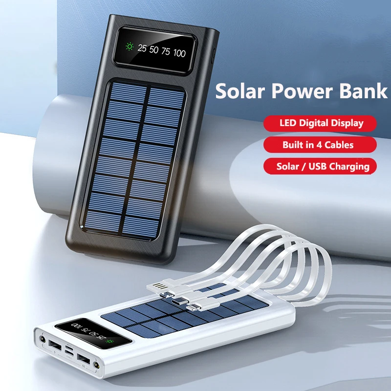 Solar Power Bank 10000mAh Built in Cable Portable Charging PowerBank USB  PoverBank External Battery Charger For Xiaomi Mi iPhone - AliExpress