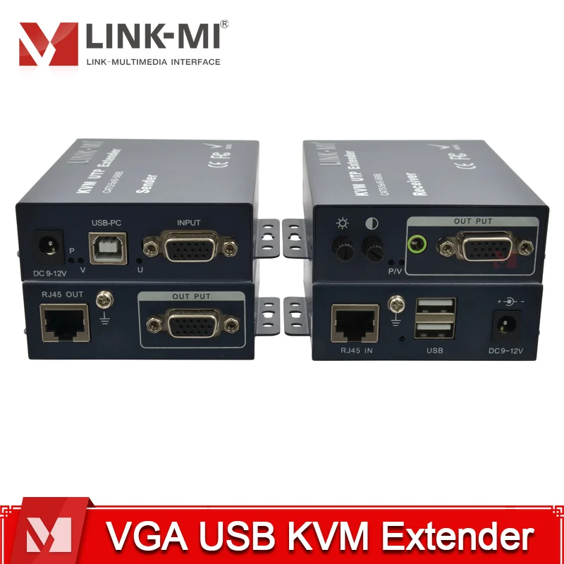 LINK-MI 300m VGA KVM Extender with USB 100m 200m Over Single UTP RJ45 Cat5e/6 Cable Support remote keyboard mouse KVM Extender