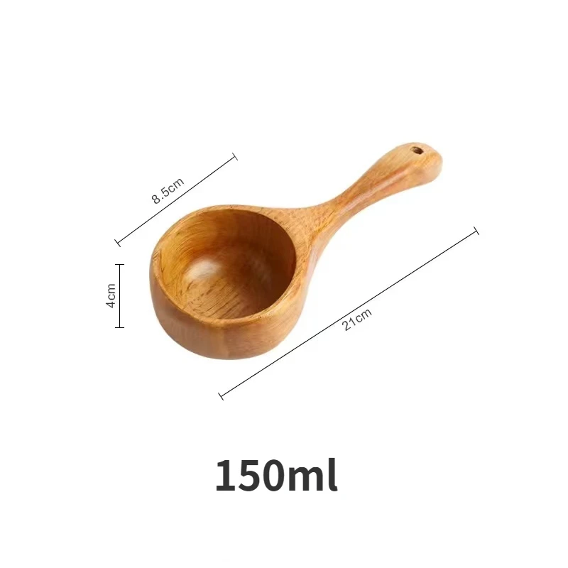 Natural Solid Wood Noodle Spoon Large Soup Ladle Japanese Short Handle Porridge Spoon Soup Ladle Water Scoop Kitchen Household, wooden scoop spoon