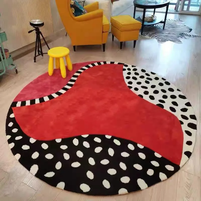 Red Round Carpet Retro Leopard Print High-end Living Room Plush Rug Large Area Home Bedroom Cloakroom Soft Floor Mat Ковер Tapis