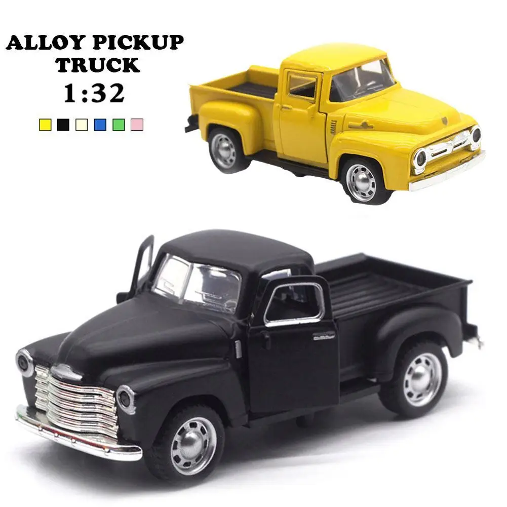 1/32 Pickup Truck Alloy Car Model High Simulation Vintage Vehicle Diecast Ornament Decor Children Toy With Pull Back