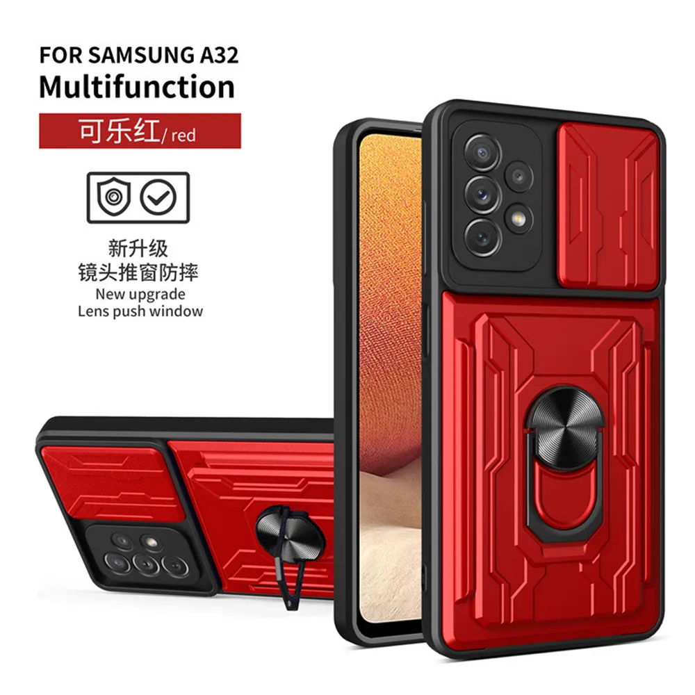 Shockproof Armor Case with Slide Camera Cover and Card Slot Holder