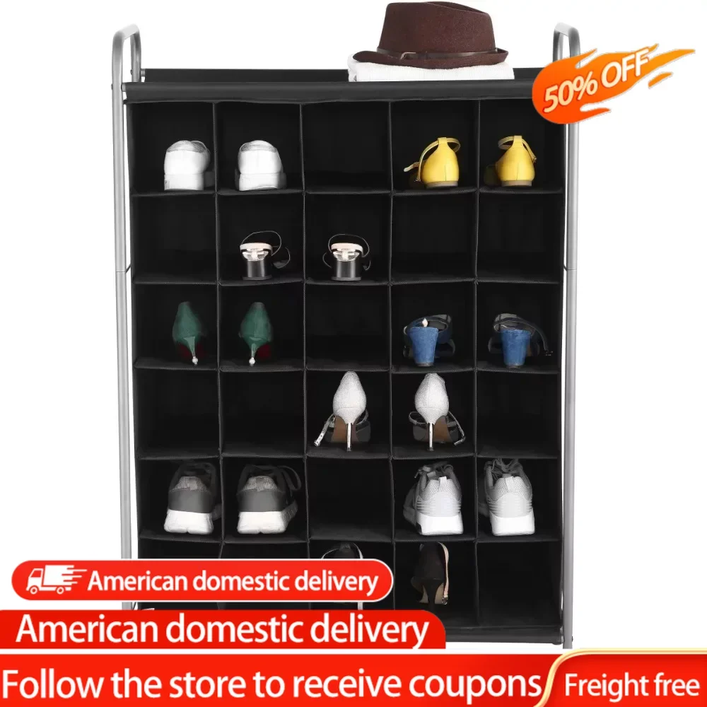 

6 Tiers 30-Pairs Shoe Organizer Shoe-shelf Black Freight Free Shoes Storage Clothing Wardrobe Home Organization Garden