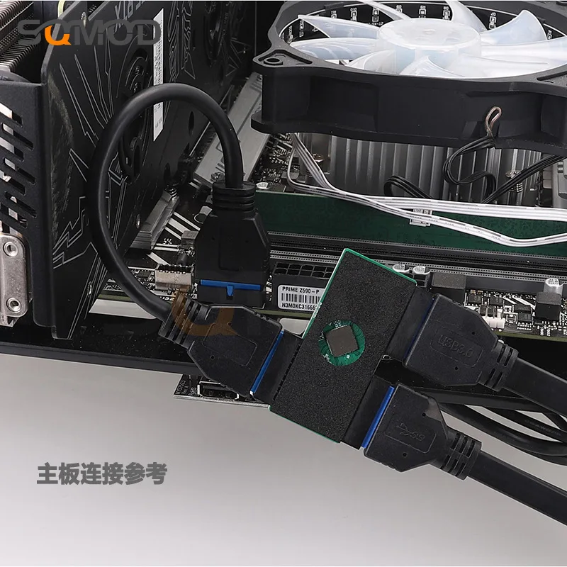JoniSerl 업그레이드된 마더보드 USB 3.0 헤더 분배기 19핀 20핀 헤더 1-2 허브 연장 케이블(칩 포함), 안정적이고 신뢰할 수 있음
