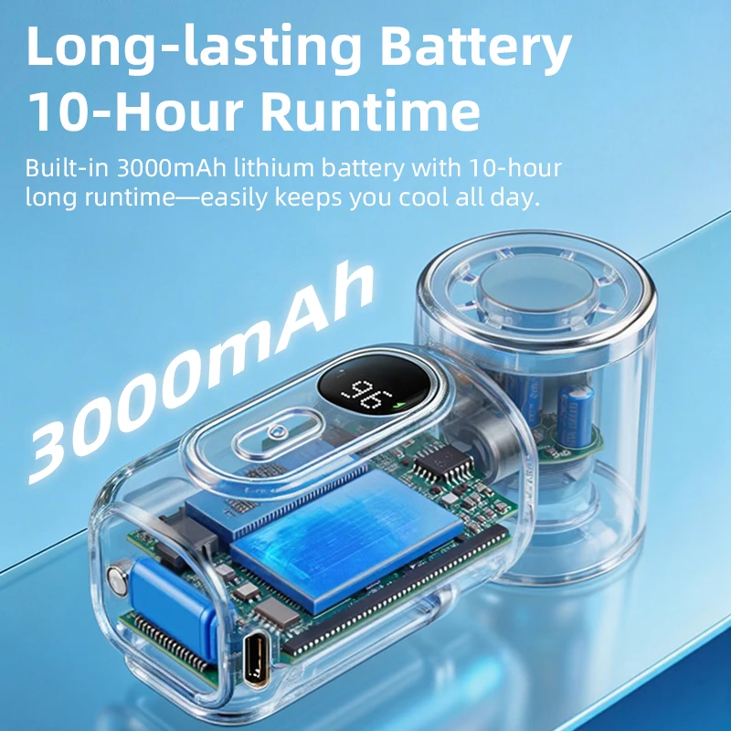 미니 소형 팬 휴대용 핸드헬드 냉각 터보 팬 5단 속도 3000mAh LED 디스플레이 180 ° 조절 가능한 클립형 C타입 충전식 선풍기