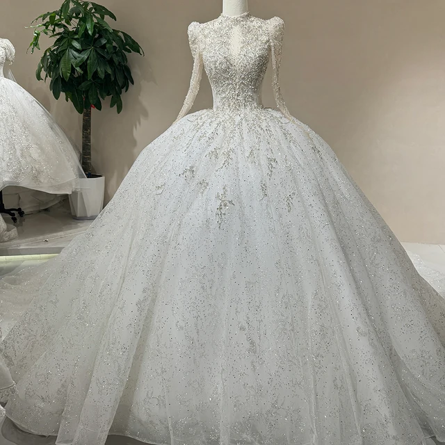 Luxury Lace Wedding Dresses Organza Ball Gowns Backless Long Sleeve Formal Beaded Bride Beach Party Vestido De Novia DW001 3