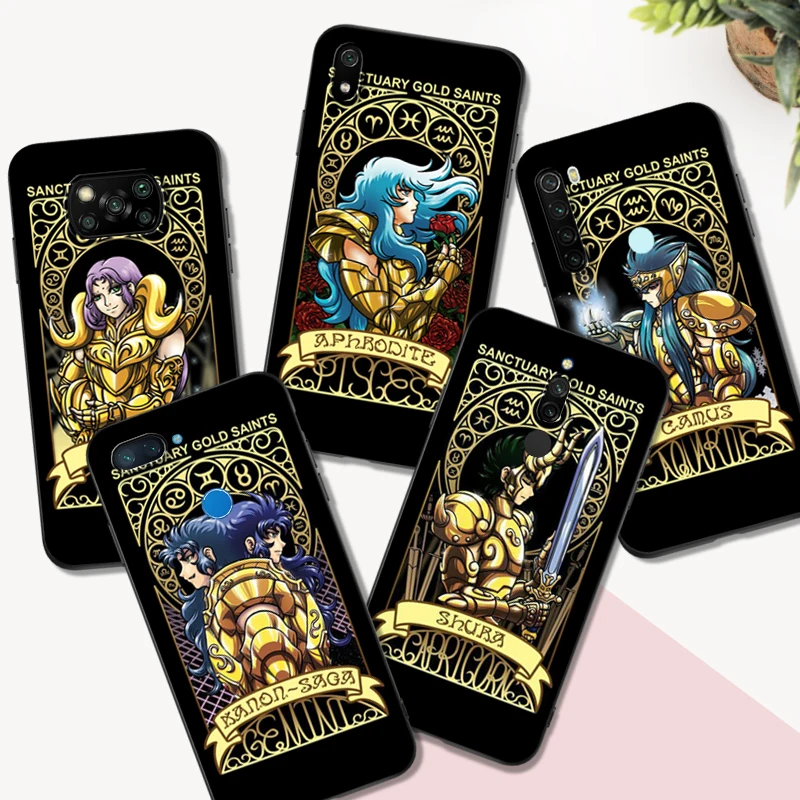 Custodia In Tpu Nero Per Xiaomi Redmi 9T Note 9T Note 10 8 8T 7 5G 4G Pro 10S Cartoon Saint Seiya Gold Saints Card