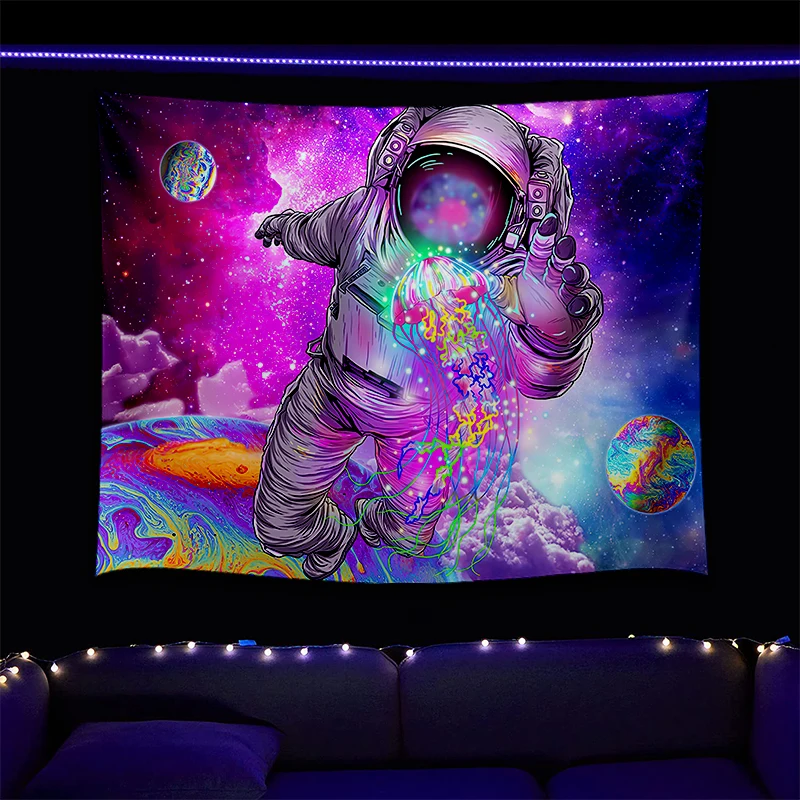 

Astronaut Colorful Space Printed UV Fluorescent Tapestry For Wall Hanging Cloth Living Room Bedroom Independent Room Decoration