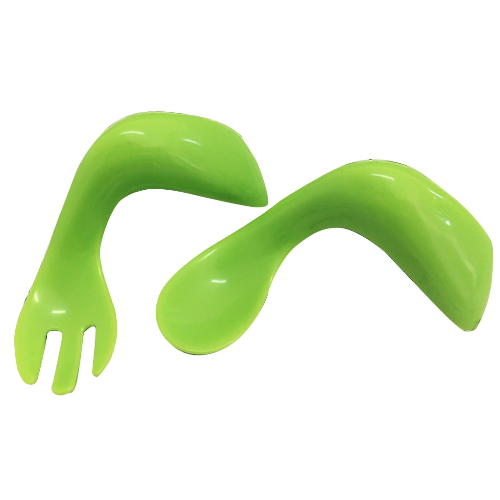 Children Training Helper Plastic Curve Spoon Fork Set Kid