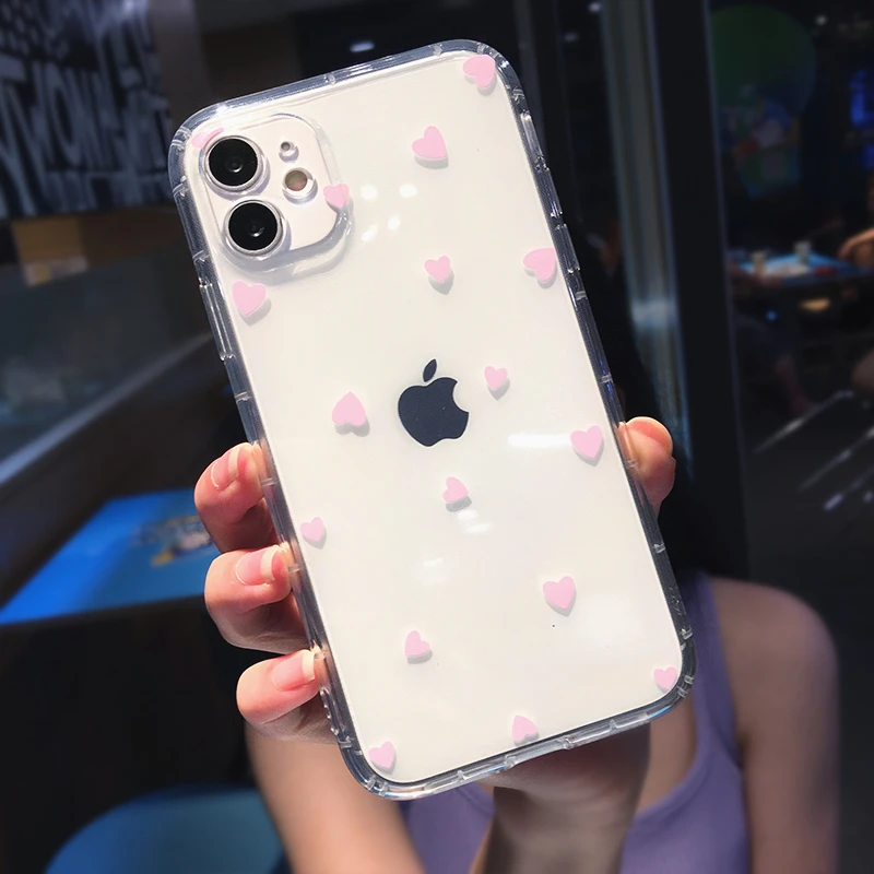 thumbnail image 1 of Fashion Love Heart Transparent Soft Phone Case For iPhone 11 13 14 Pro MAX X XS XR 12 Mini 7 8 plus SE2020 Cute Wave point Cover, 1 of 5