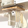 Stainless steel Kitchen Hanging Organizer Rack with Hooks Paper Towel Rag Hanging rack Cutting Board Pot Cover Storage Shelf 2