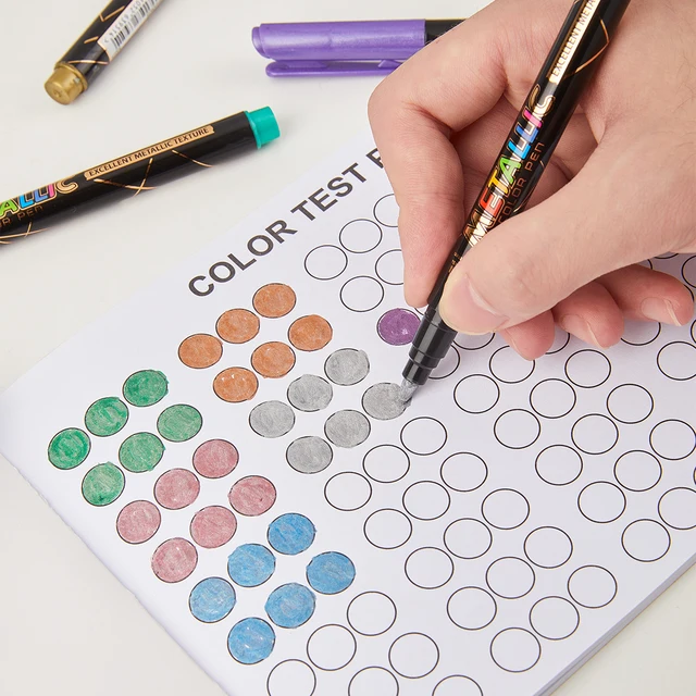 Pennarelli Metallizzati 12 Colori - Punta Fine 1-2mm Per Carta Nera, Legno E Scrapbooking - Foto 10