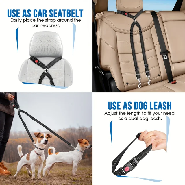 1Pcs Pet Dog Seat Belt Car Supplies Dog Cat Car Fixed Dog Chain Buffer Traction Car Safety Rope One Belt Two Dog Leash 3
