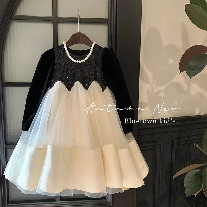 

Elegant Girl Dress Back White Ball Grown Party Dresses Clothes for Children Kids Clothing