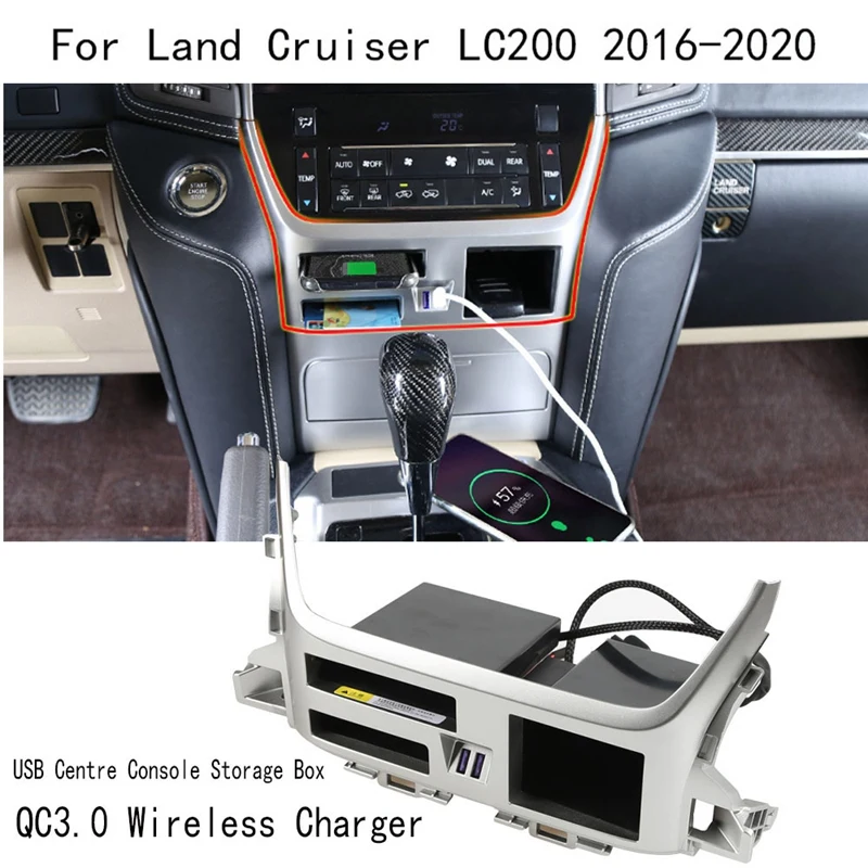

Дверной корпус для хранения QC3.0, беспроводное зарядное устройство для Toyota Land Cruiser LC200 2016-2020