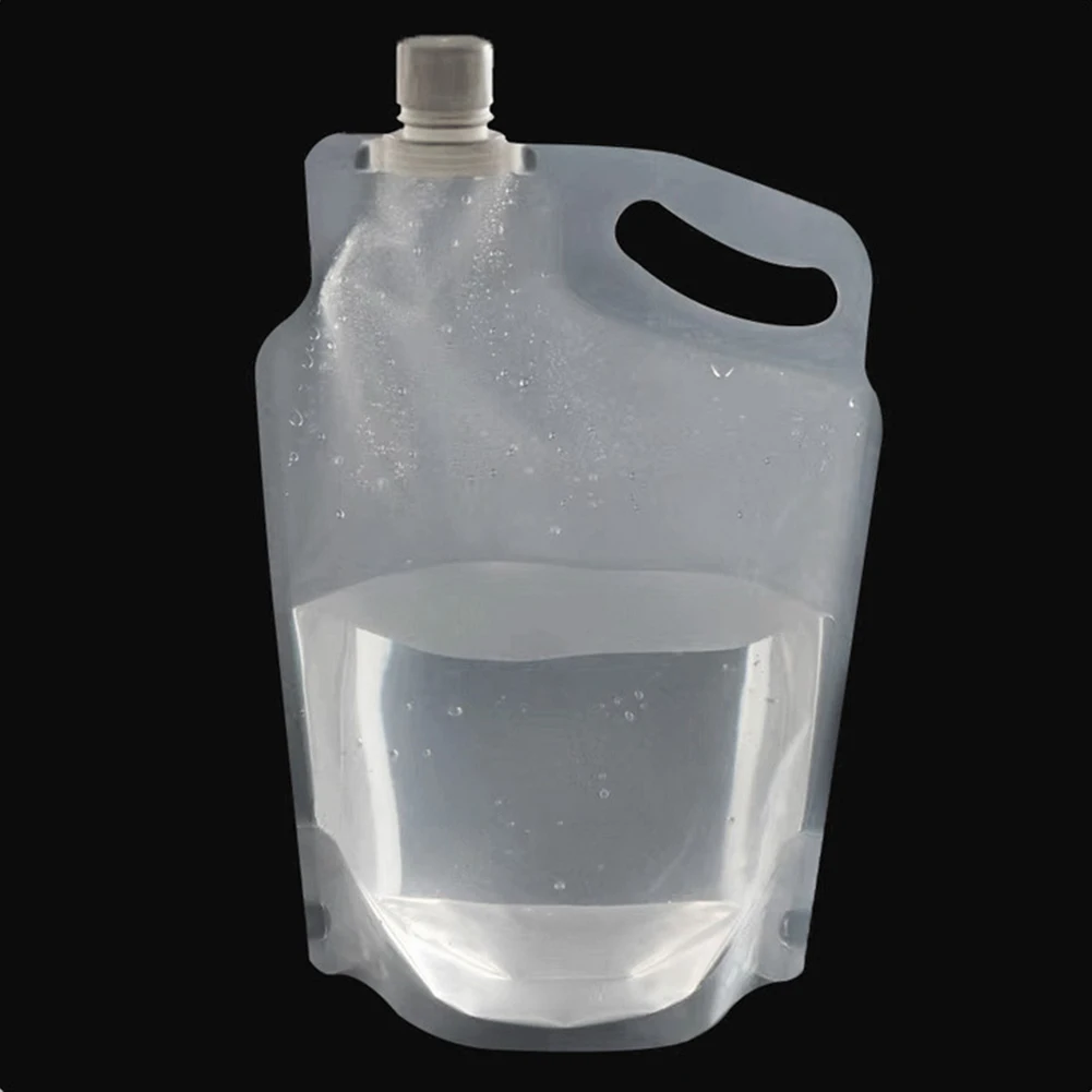 5PCS 2L 투명 물 가방 작은 입 손잡이 휴대용 식수 컨테이너 캠핑 하이킹 사이클링을위한 누출 없음
