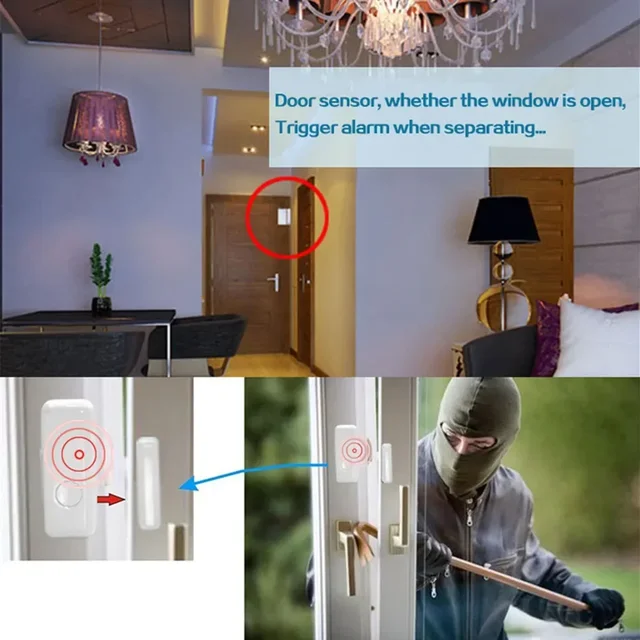 HIVA Wireless Magnetic Door & Window Sensor EV1527 Coding Mode RF 433MHz for Home Security Alarm System Home Burglar Alarm Kits 3