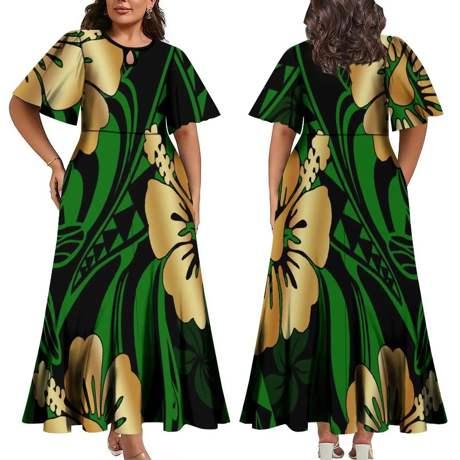 Women's Dress Retro Tribal Design Dress Fluffy Large Hem Dress Custom Polynesian Long Dress Summer 2023 New Long Dress
