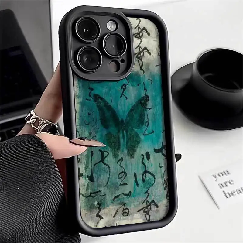 thumbnail image 1 of INS Retro Butterfly Silicone Phone Case For iPhone 11 12 13 14 15 Pro Max Plus XS X XR SE2020 Shockproof Bumper Back Cases Cover, 1 of 5