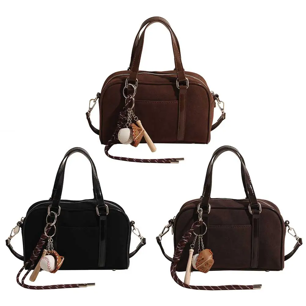 Suede Boston Bag Adjustable Strap for Women