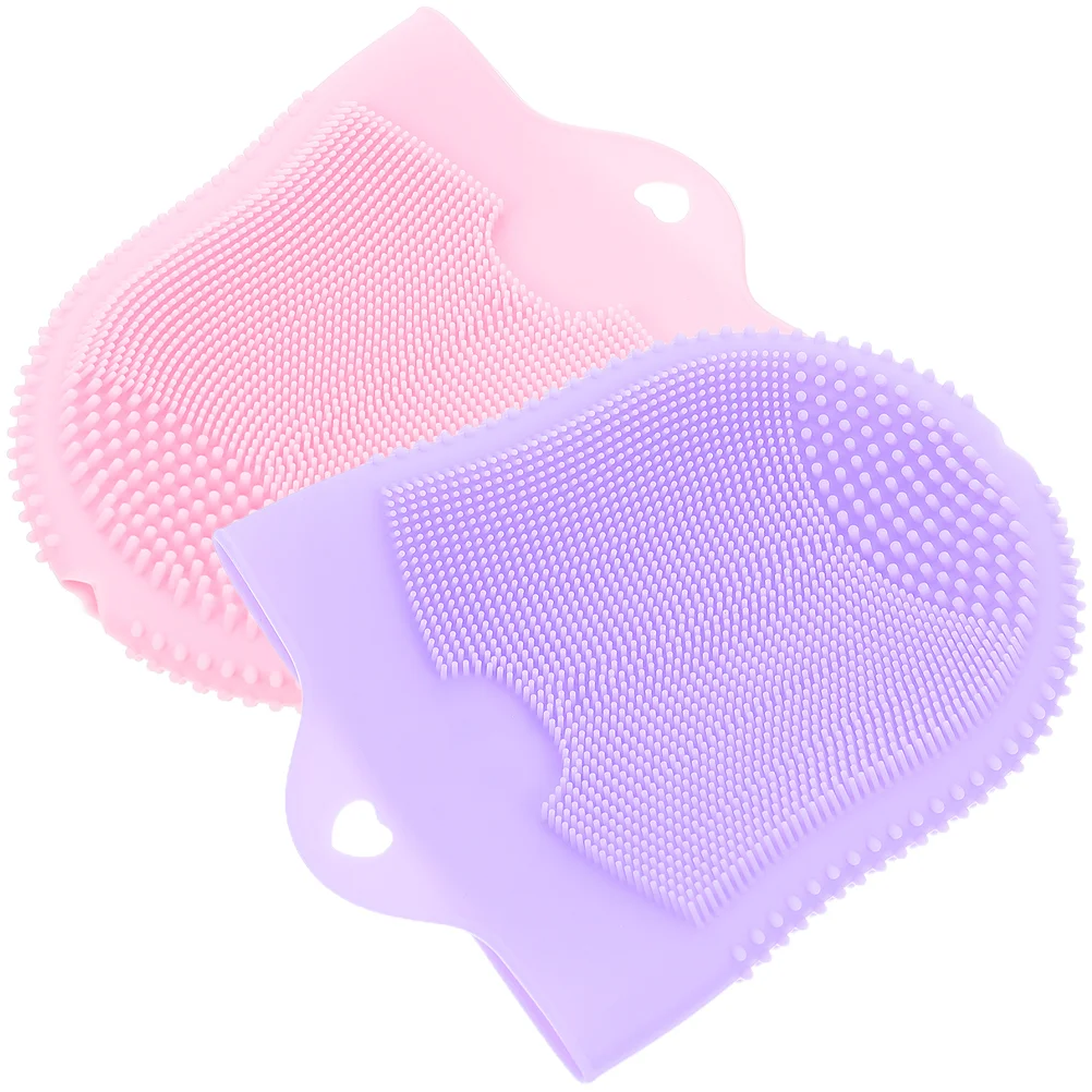 

2 Pcs Cleansing Massage Finger Cots Handhold Facial Brush Deep Cleaning Silica Gel Female