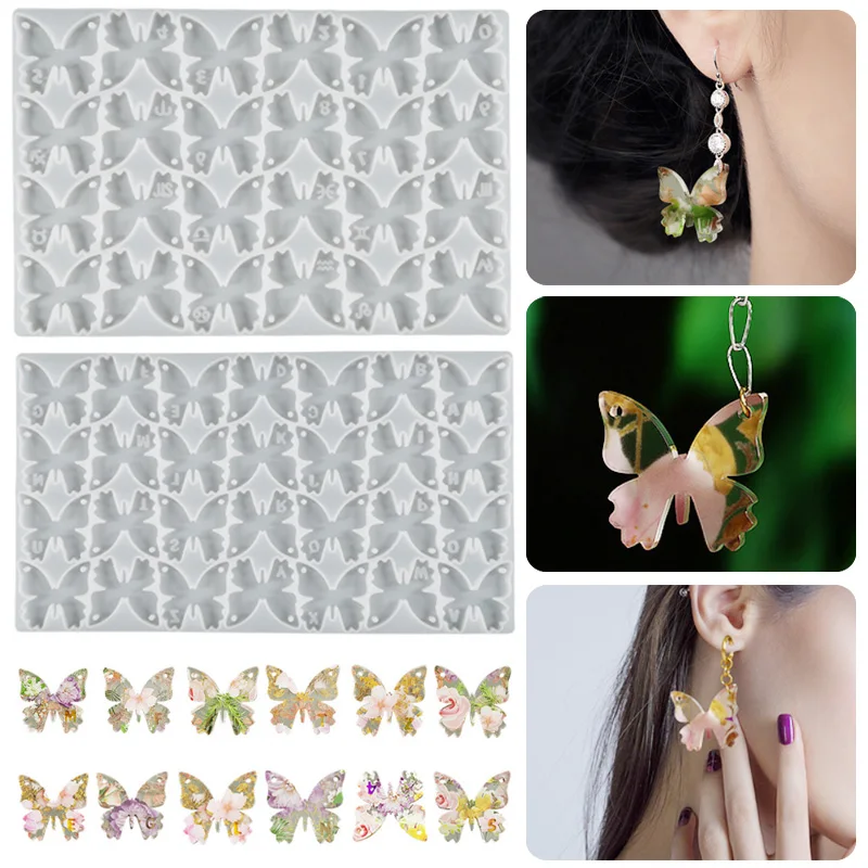 Butterfly Earring Necklace Pendant UV Resin Silicone Mold Alphabet Constellation Jewelry Pendant Epoxy Mold Jewelry Making Tools 7pcs diy mechanical keyboard key cap silicone mold uv crystal epoxy molds handmade crafts making tools