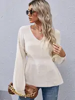 ZAFUL Women's Daily Elegant V-notch Drop Shoulder Peplum Winter Regular Drop Shoulder Sweater 1
