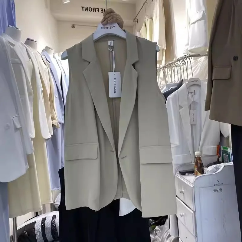 Fat MM300 kg Lapel Sleeveless One Button Suit for Women 2024 Summer New Loose Versatile Thin Suit Vest Coat Solid Color Commuter
