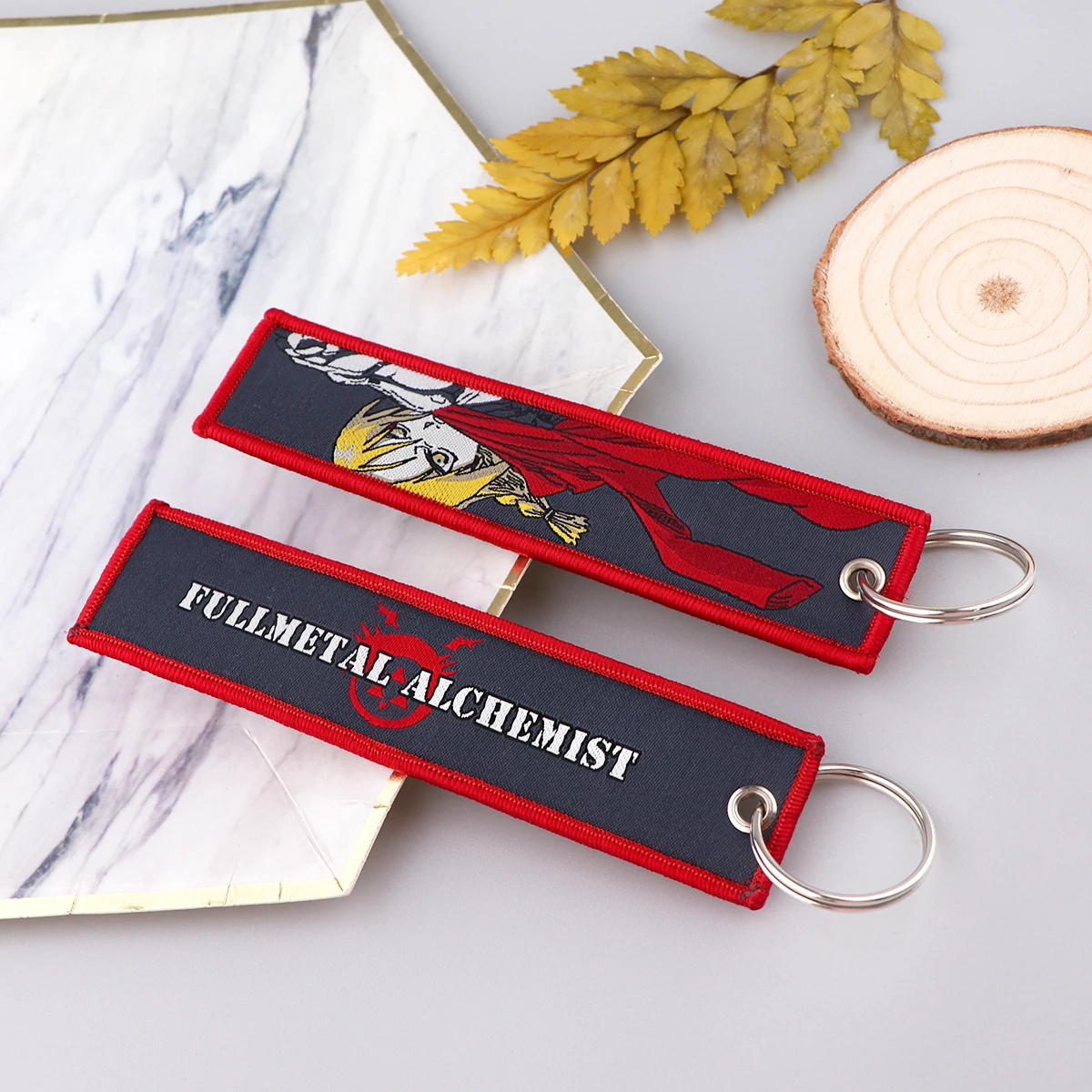 Embroidered Anime Key Ring with Decorative Charm