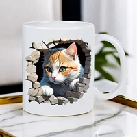 Whimsical Cat Escape White Ceramic Mug with Adorable Kitten Design - Artistic Novelty & Tea Cup, Dishwasher Safe (for hand washi 2