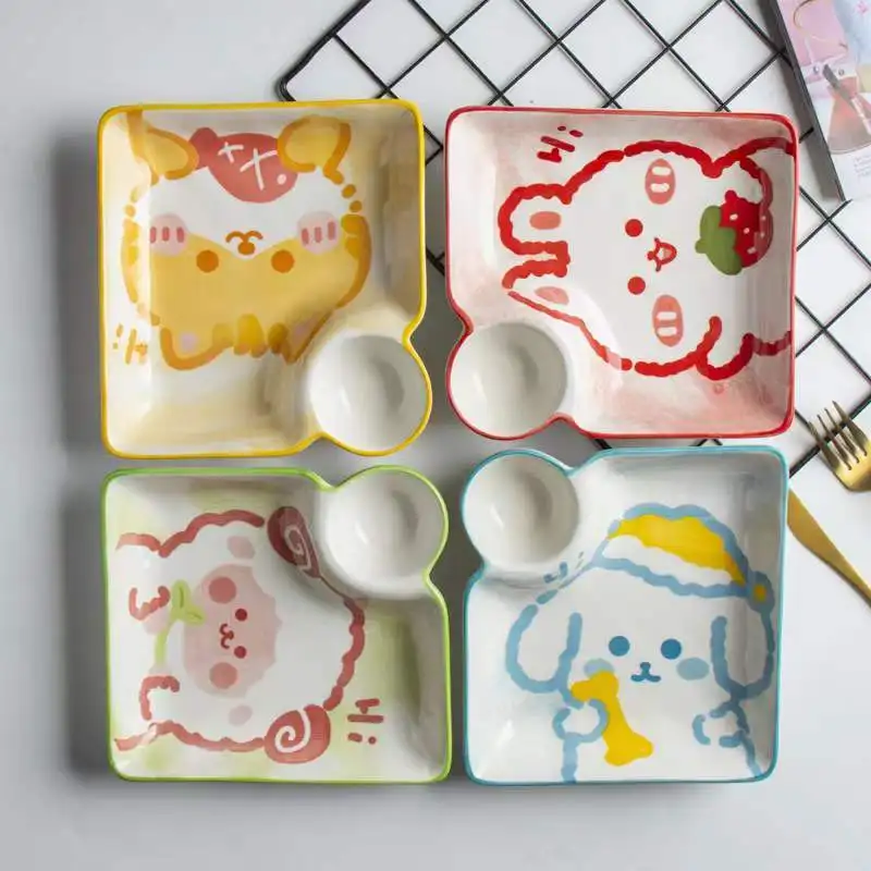 7.5 Inch French Fries Dumpling Plate,Ceramic Fishing Household Underglaze Vinegar Tableware Internet Celebrity Cartoon Trays 3
