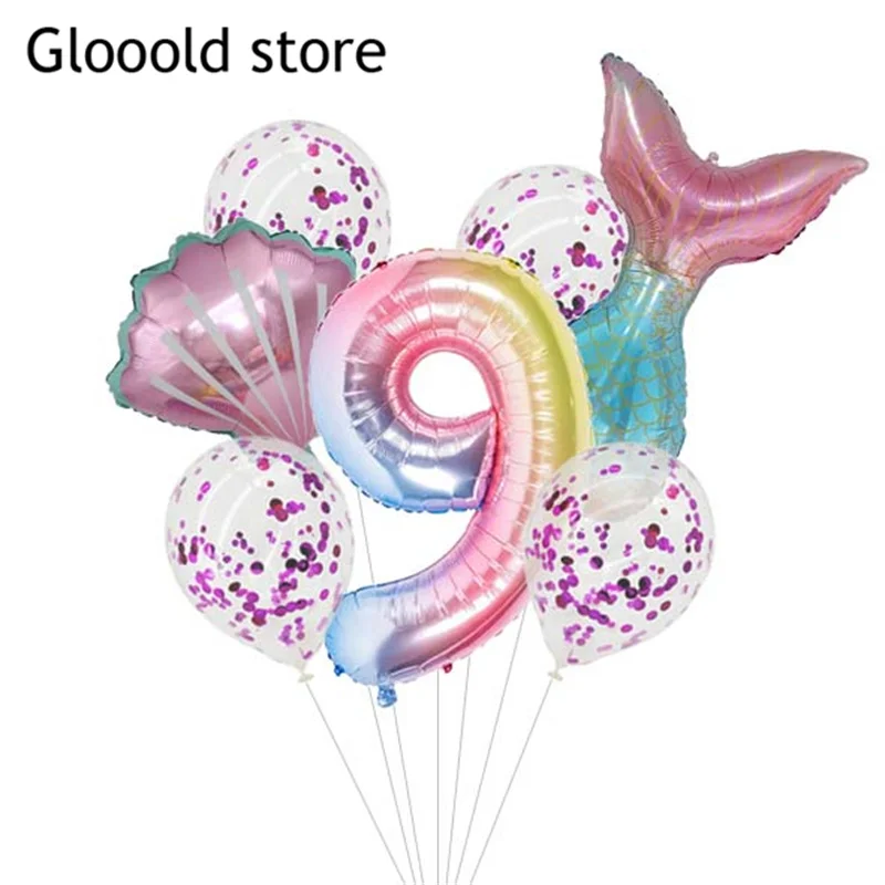 작은 인어 파티 풍선  샤워 아이 생일 축하 파티 호일 풍선 장식 용품 장식 헬륨 글로브