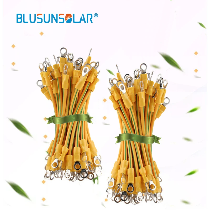10Pcs/lot BVR Solar Photovoltaic Ground Wire with Terminal 4mm/6mm Earth Wire Hole 5mm Yellow-Green Flexible Copper Earth Cable solar cable