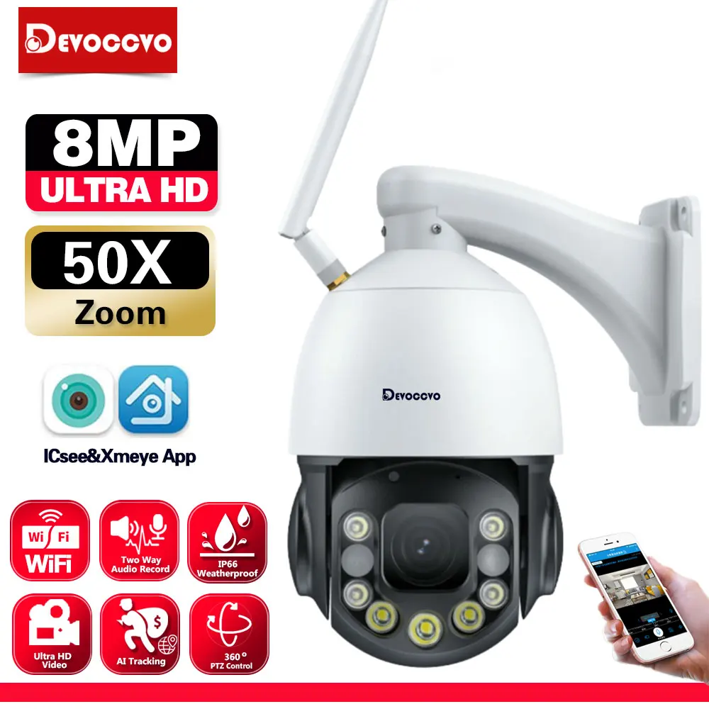 8MP 4K PTZ Telecamera IP Wifi 50X Zoom CCTV Esterna AI Allarme Umano Onvif Speed Dome Cam 120M IR Distanza Telecamera di Sorveglianza iCSee