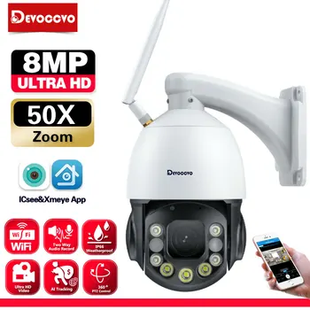 8MP 4K PTZ Telecamera IP Wifi 50X Zoom CCTV Esterna AI Allarme Umano Onvif Speed Dome Cam 120M IR Distanza Telecamera di Sorveglianza iCSee
