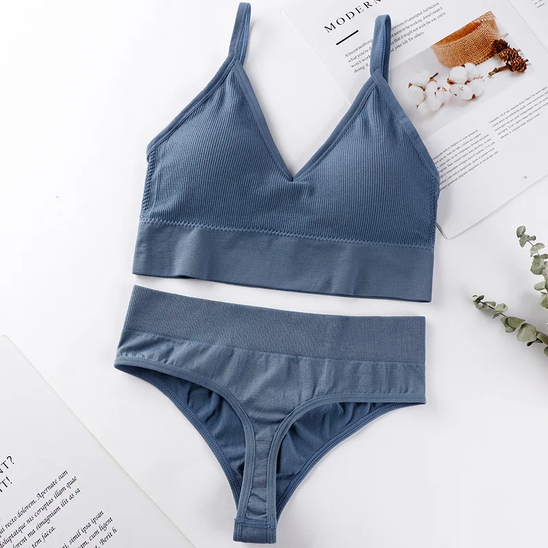 Underwear Women's Small Breasts Gather Thin Without Steel Ring Large Size  Sports Camisole French Triangle Cup Bra Set