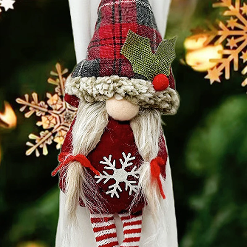Christmas Gnome Window Curtain Tiebacks Cute Plush Faceless Doll Tieback Buckle Xmas Ornament Props Home Decoration Accessories
