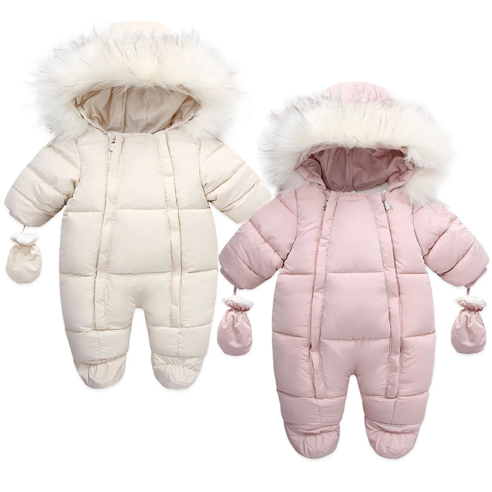NewbornBabyGirlWinterJumpsuitHoodedThickenWarmInfantRomper