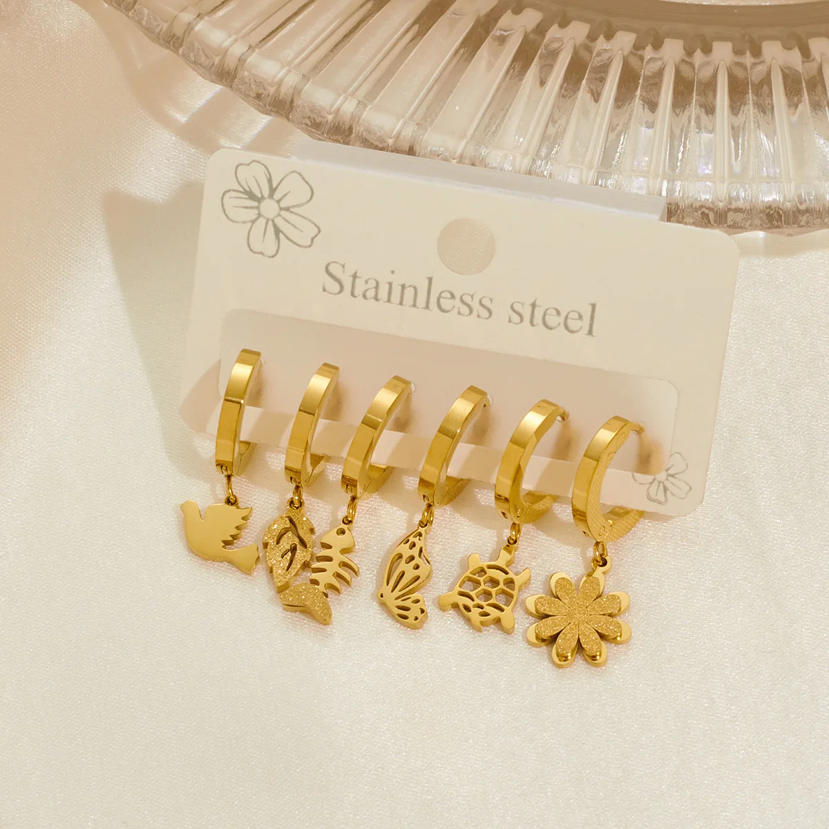 Chic Stylish 316L Stainless Steel 6 Pieces Set Animals Flowers Earring for Women Cute Jewelry Gifts Wholesale 1