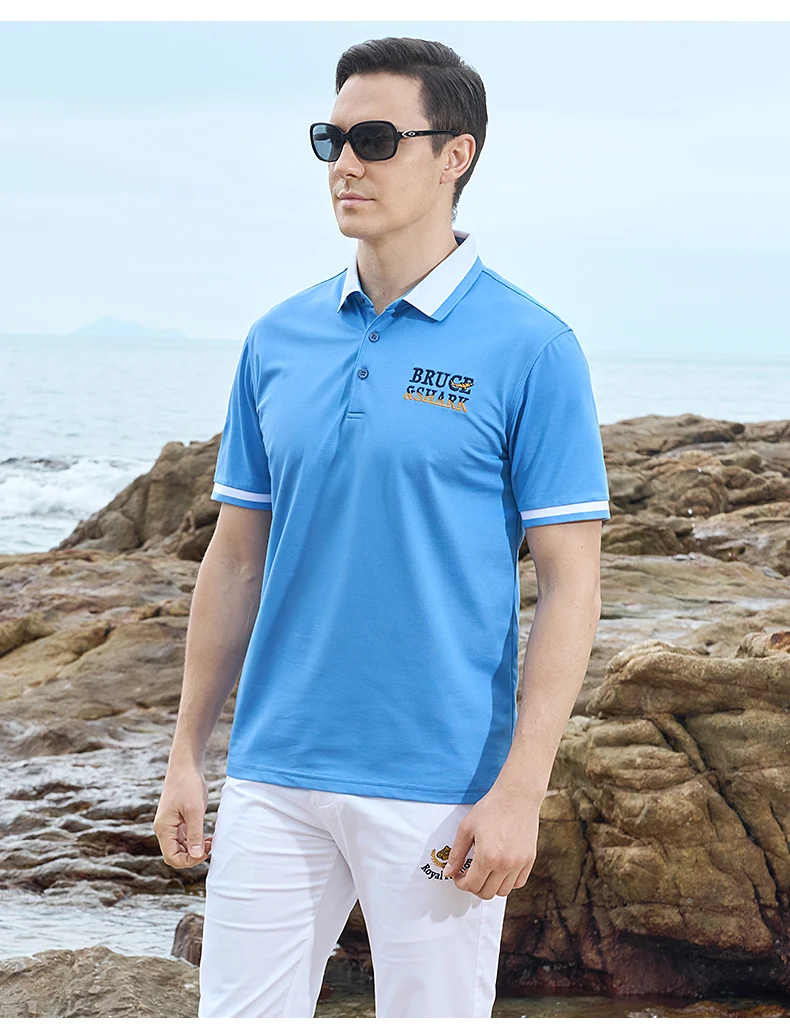 New Summer Straight Men's Business Polo Short Sleeved Bruce&Shark Fashion Mercerized Cotton T-shirt Man Breathable Big Size 4XL 18 Sfa7c9be609724e8bbb085eb52d43aaabl