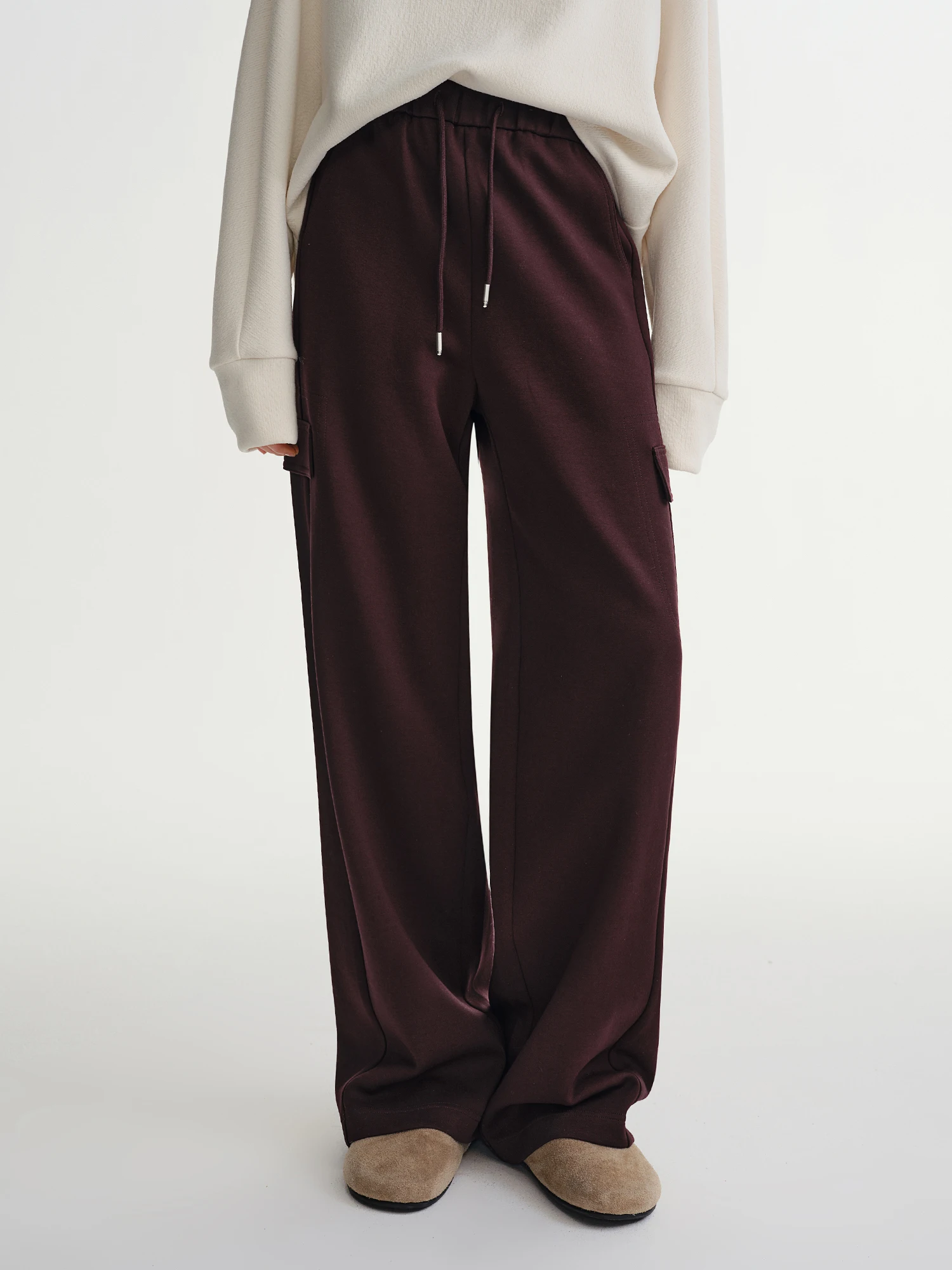 DUSHU Plus-size Women's Oversized Wide-leg Drawstring Cargo Pants Winter 2025 Collection Relaxed Rhythm Casualwear Winter New