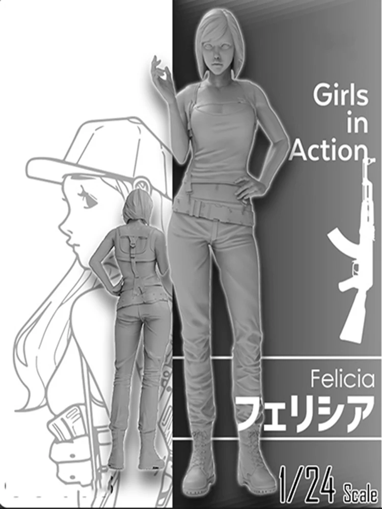 Neues unmontiertes 1/24 Sommer Felicia Soldat 75MM Resin Kit DIY Spielzeug Unbemaltes Resinmodell