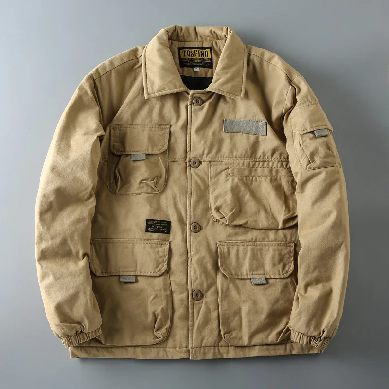 Workwear Parkas Men's Winter Cotton Padded Coat Vintage Cargo Jacket Lapel Collar Multi Pocket Military Jacket Safari Clothes