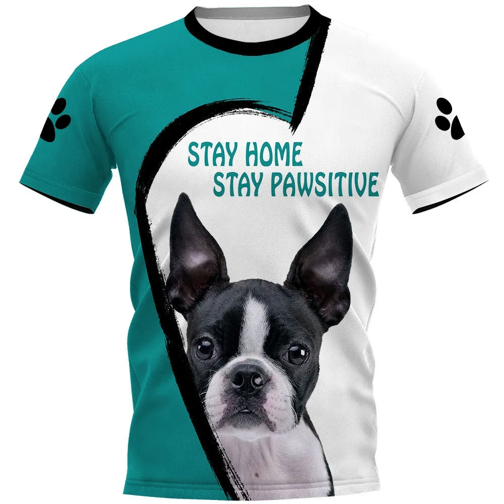 

HX Boston Terrier T-shirts 3D Graphic Stay Pawsitive Pullovers Tees Fashion Animals Dogs T-shirt Harajuku Men Clothing
