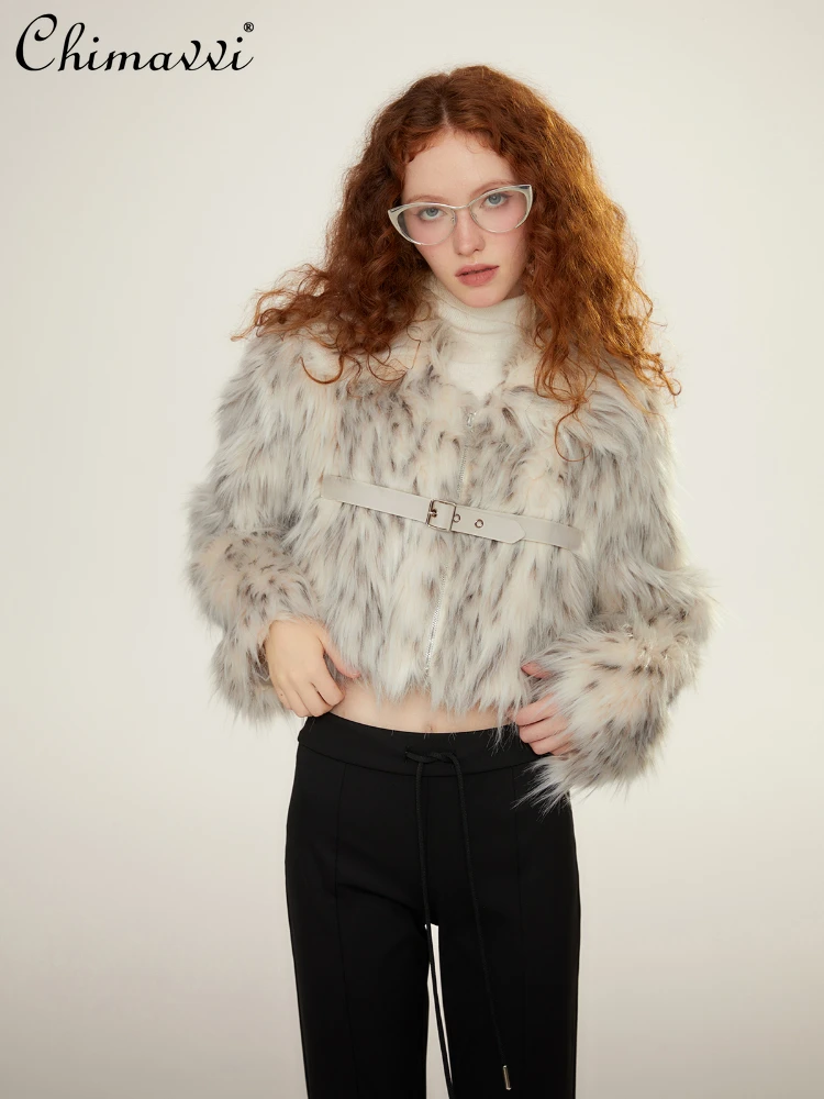 Fashion Commuter Style Long Sleeve Lapel Fake Fur Furry Coat 2023 Autumn Winter American Retro Style Slimming Women's Coat