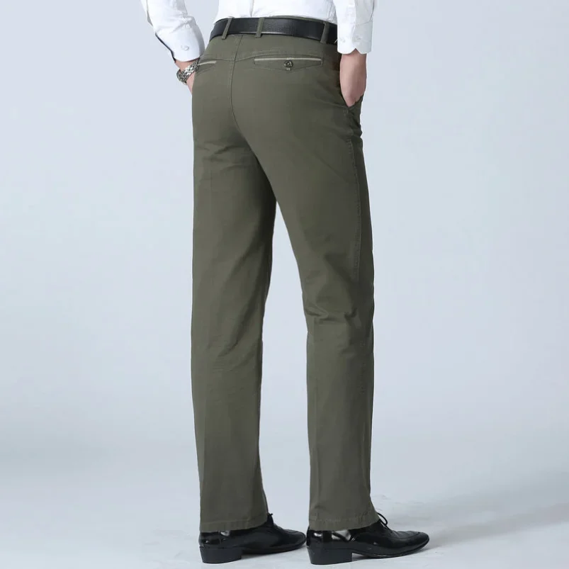 Cotton Work Pants Men's Summer Thin Casual Autumn Thick Classic Business Fashion Stretch Trousers Male Brand