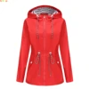 Red Waterproof Hooded Jacket, Women Fashion Casual Coat, Waist Drawstring Tie Zipper Switch Blue Green Yellow Black Windbreaker